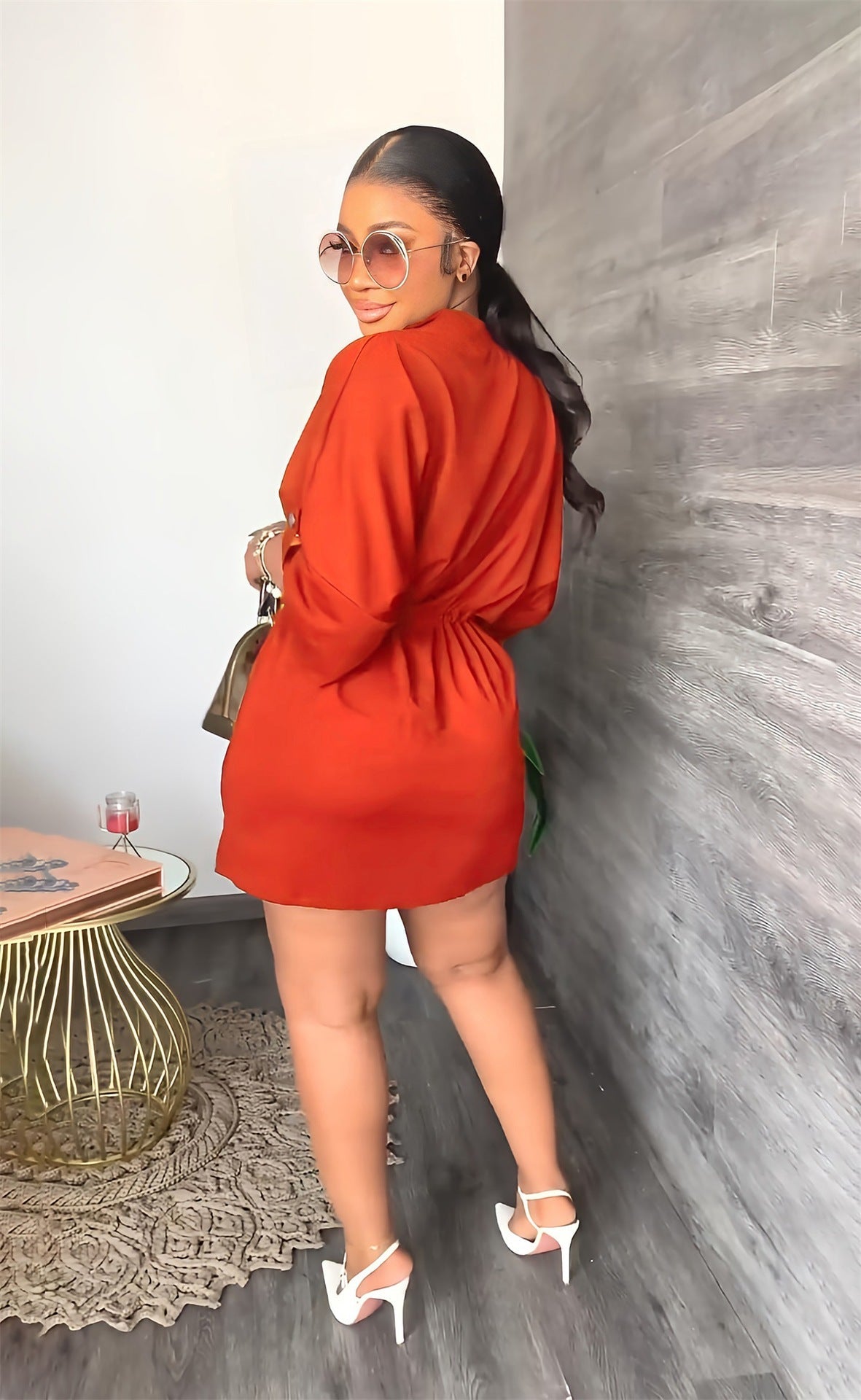 Women's V-Neck Loose Waist Tight Workwear Casual Dress