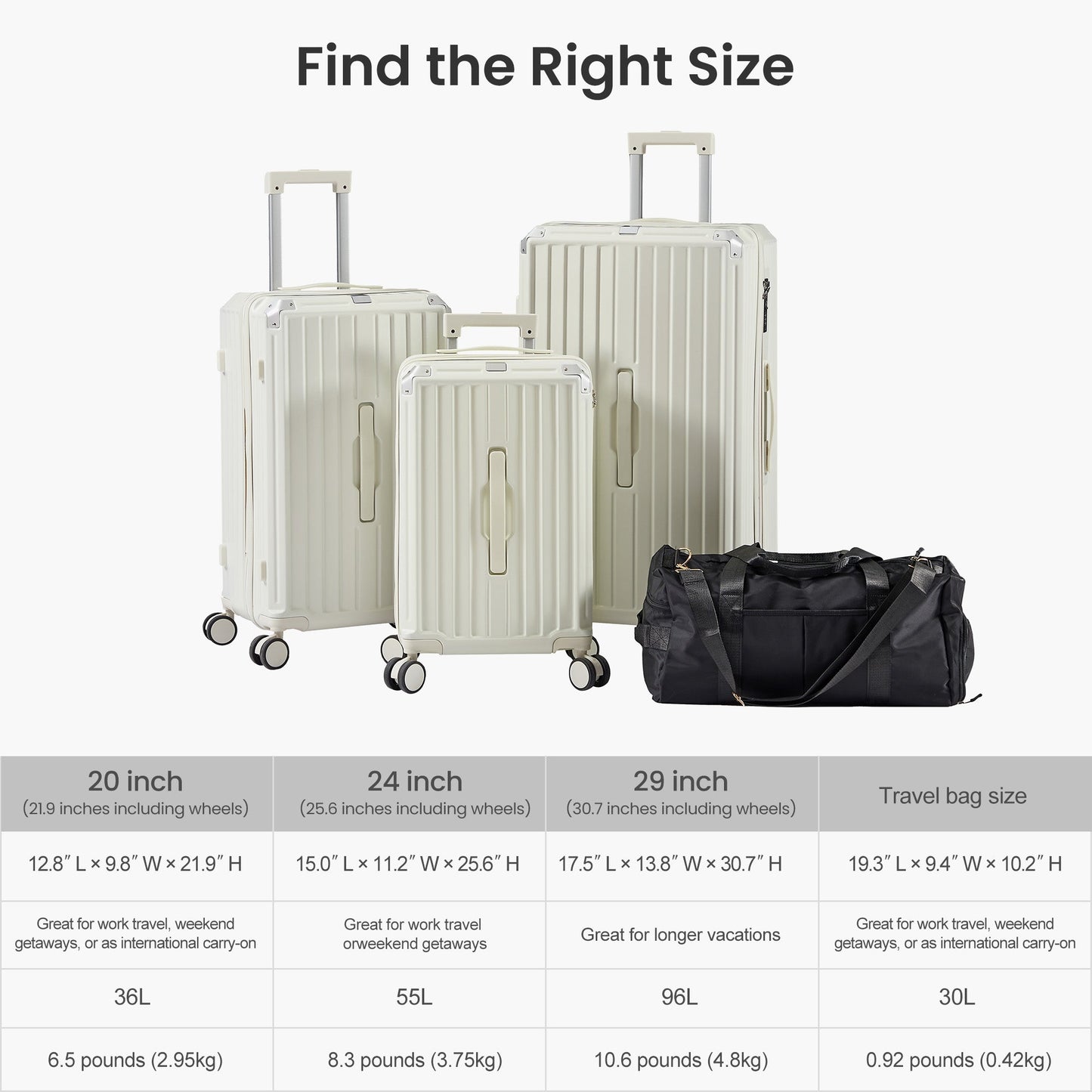 4Pcs 20/24/29"/Travel Bag Durable Lightweight Luggage