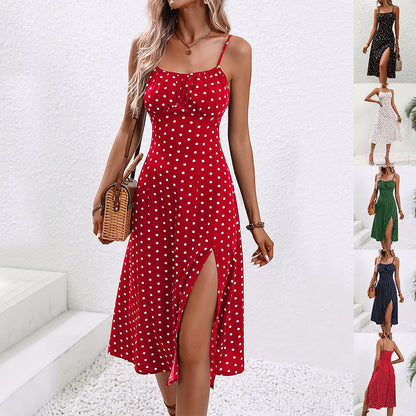 Women's Polka Dot Suspender Maxi Dress