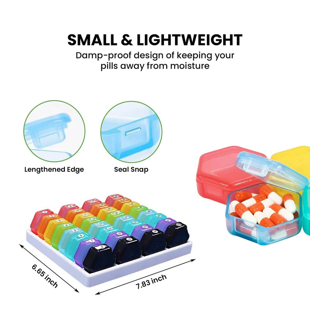32Pcs Colored Compartments Monthly Pill Organizer w/Tray