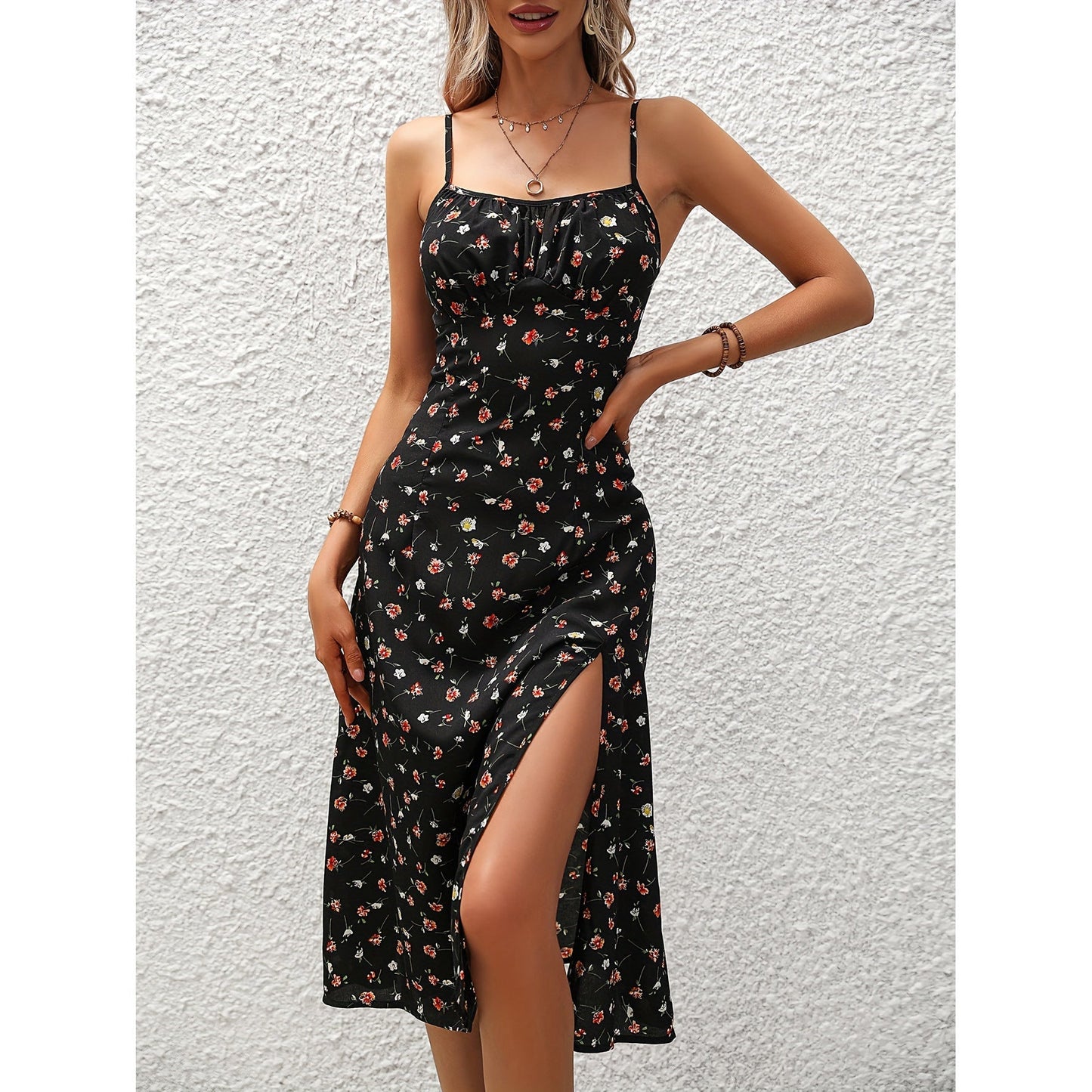 Women's Polka Dot Suspender Maxi Dress