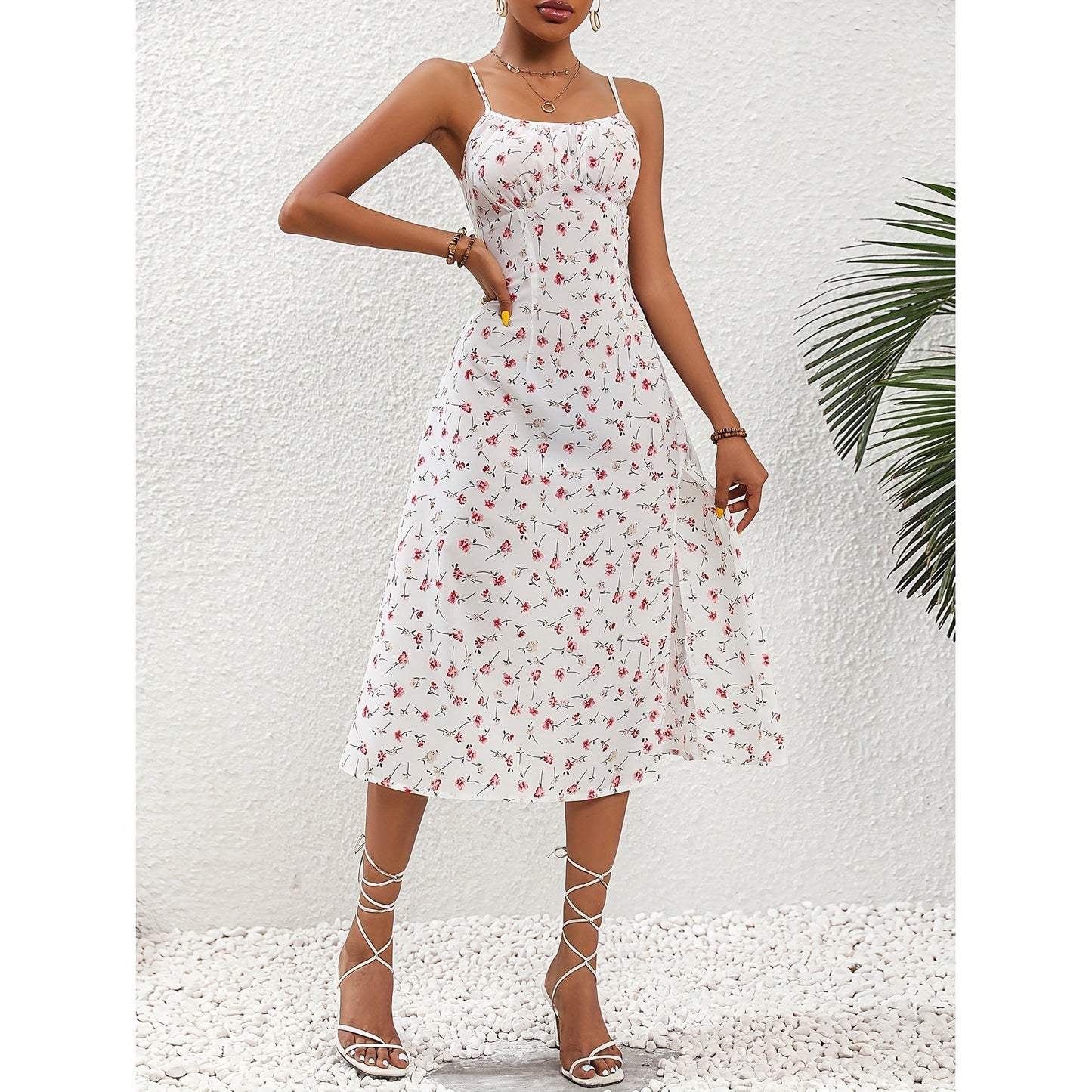 Women's Polka Dot Suspender Maxi Dress