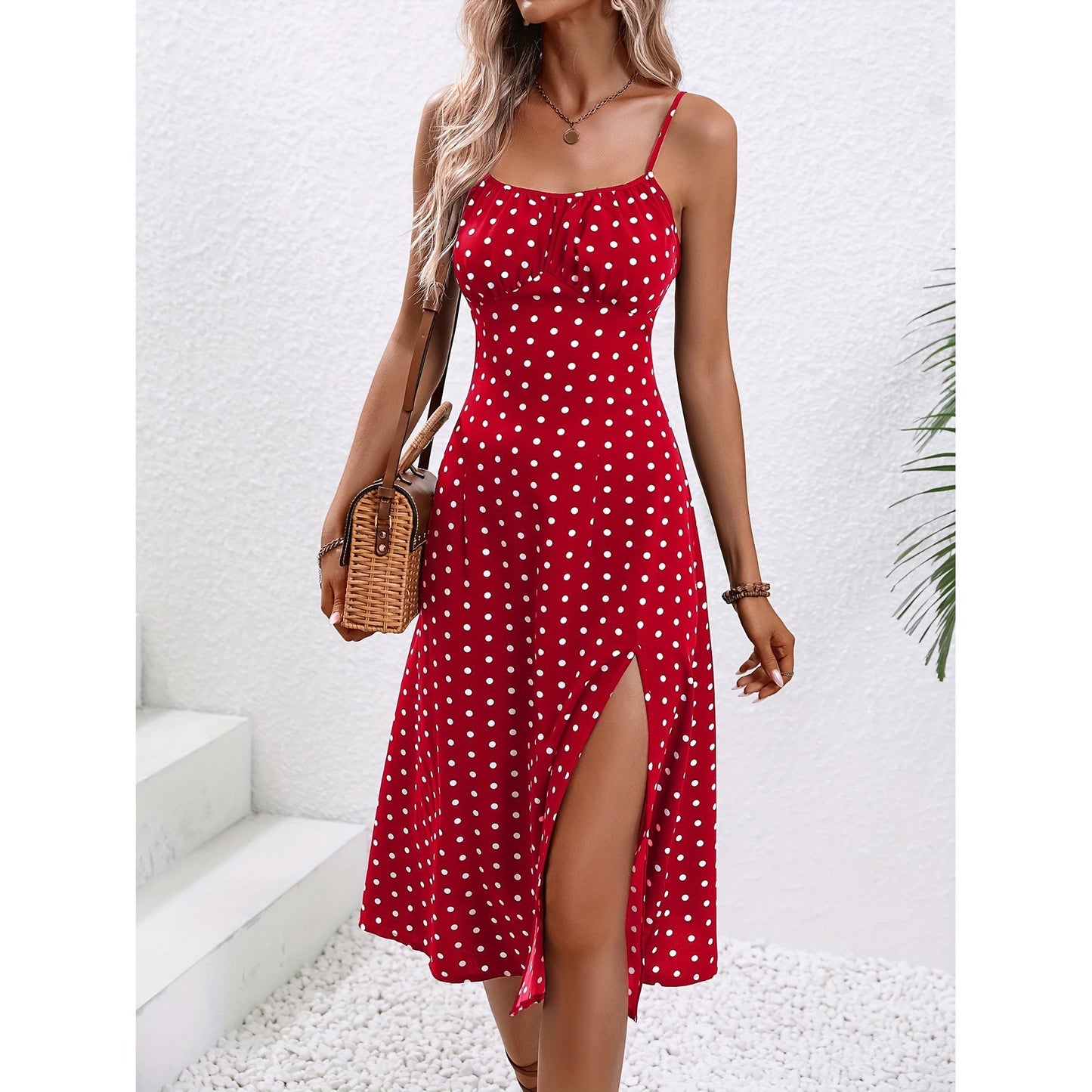 Women's Polka Dot Suspender Maxi Dress