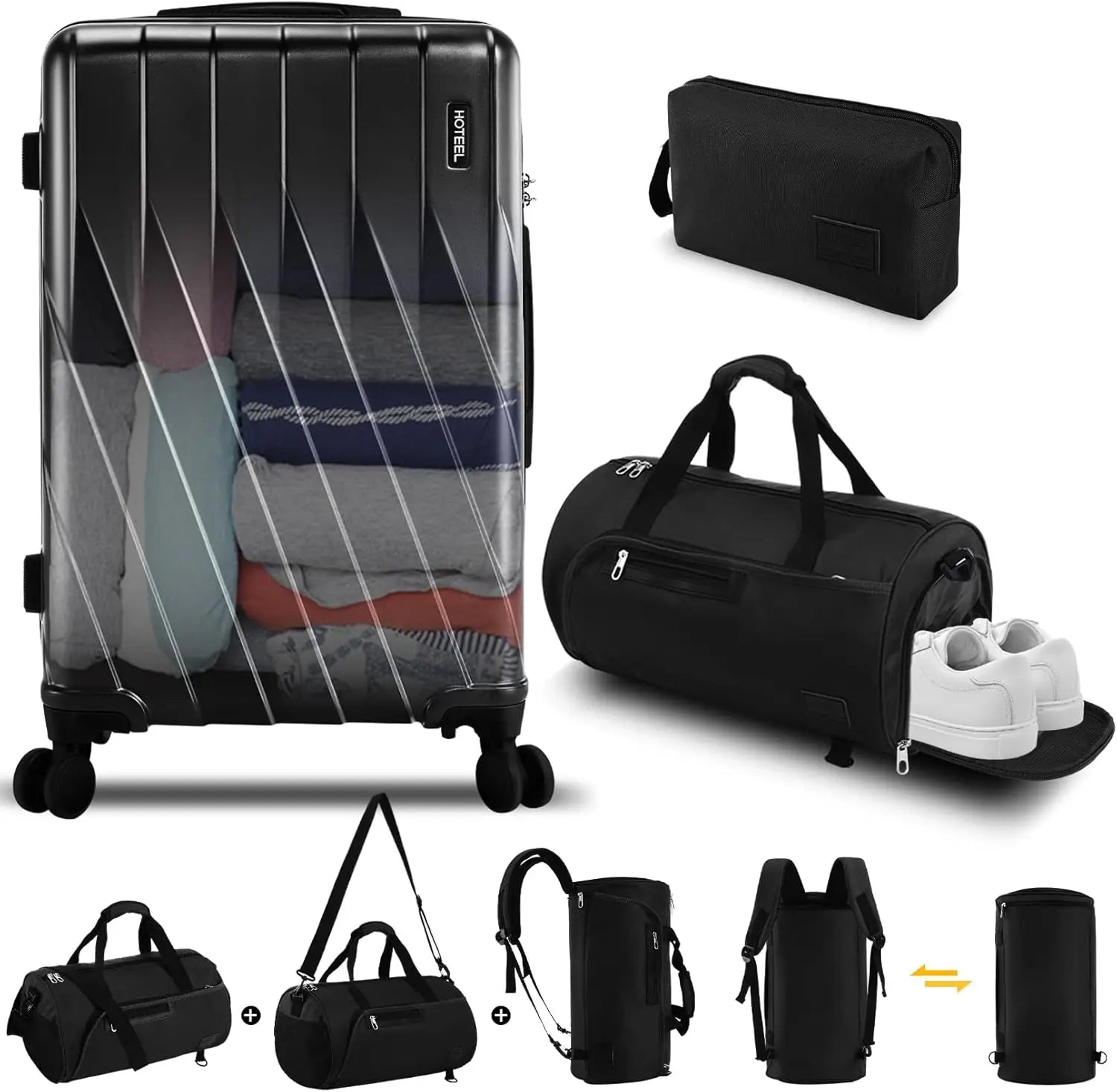 20" Carry on Suitcase w/Fitness Duffel and Toiletry Bag