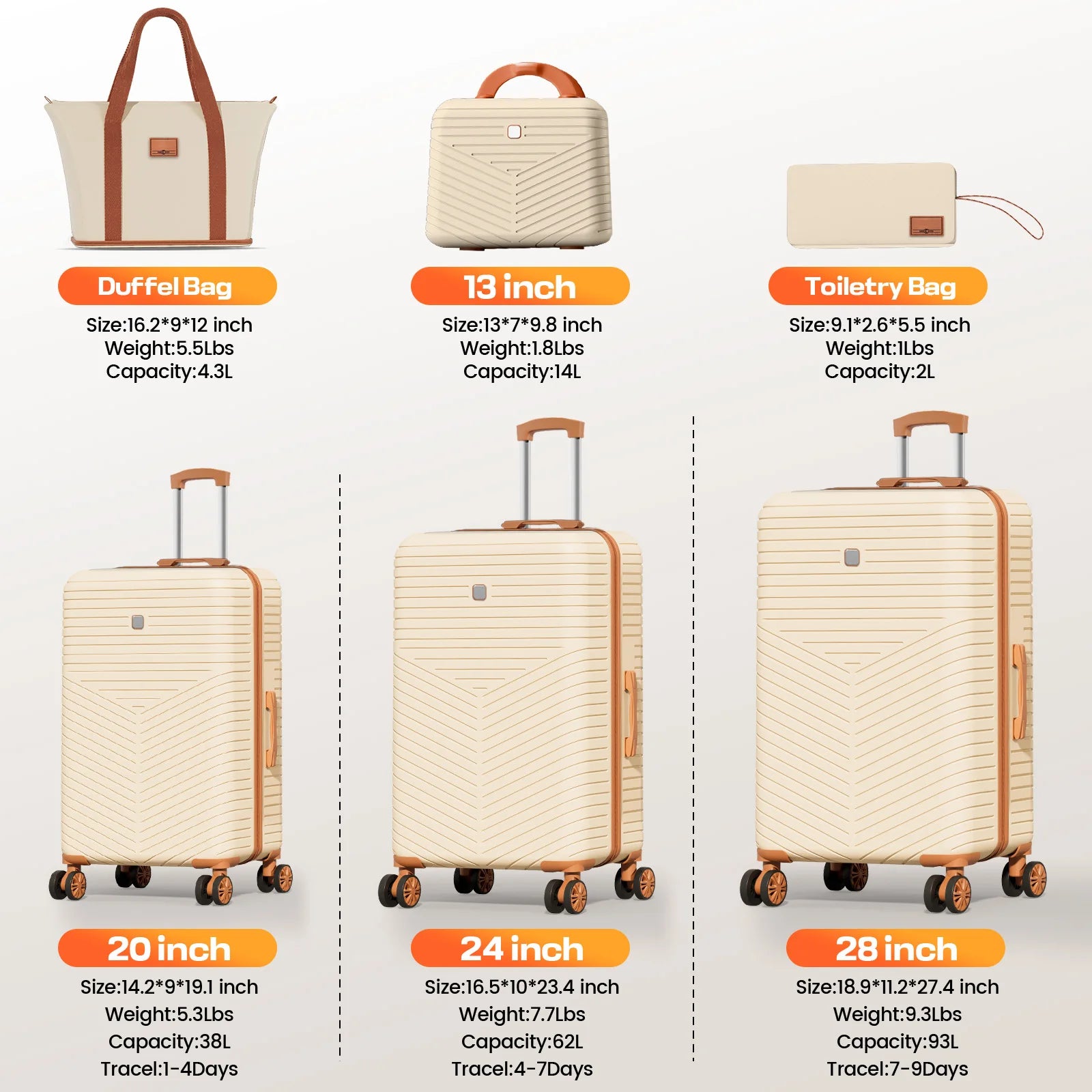 Luggage Sets 4/6 pcs w/13/20/24/28 Travel Bag Toiletry Bag