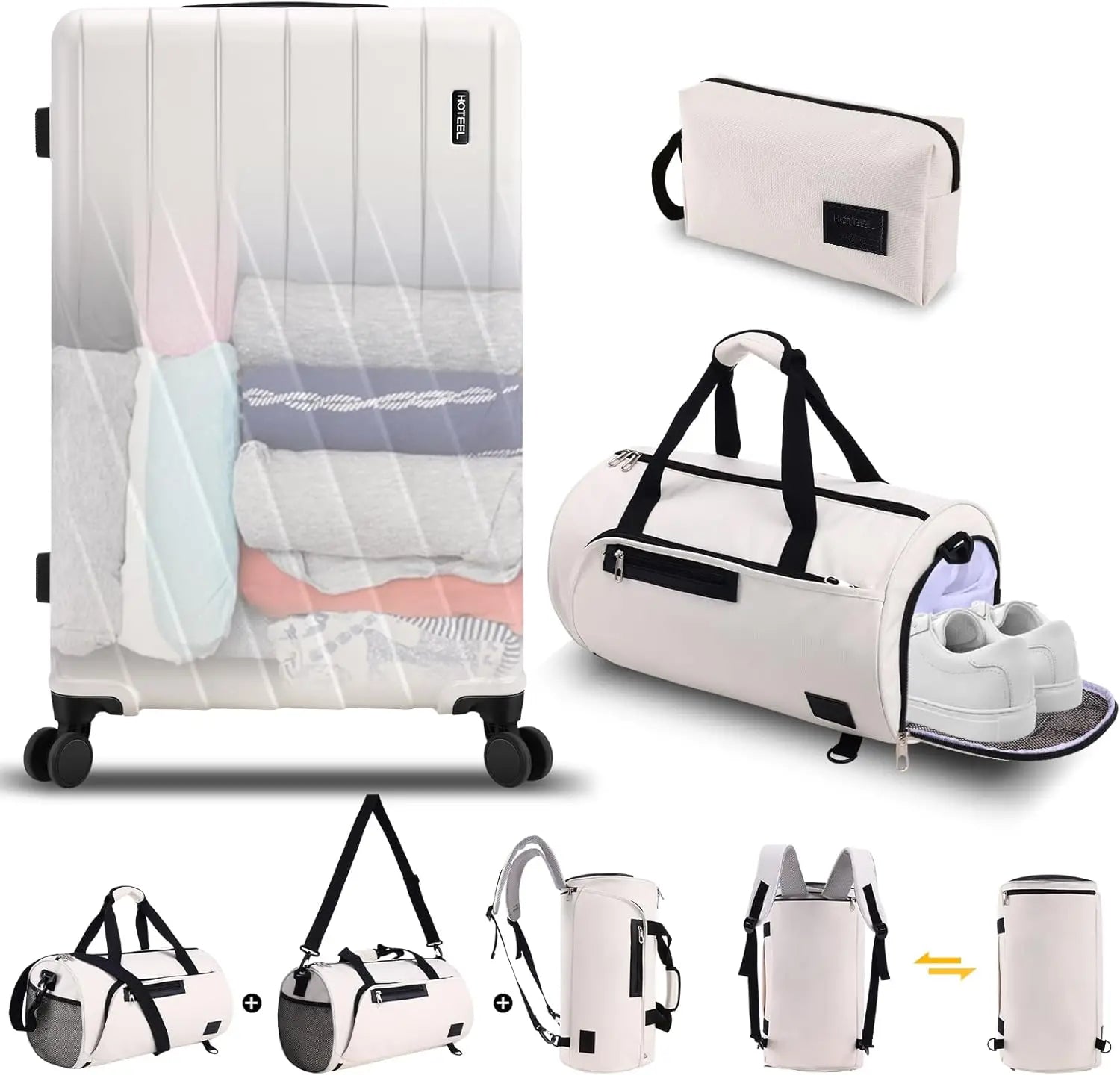 20" Carry on Suitcase w/Fitness Duffel and Toiletry Bag