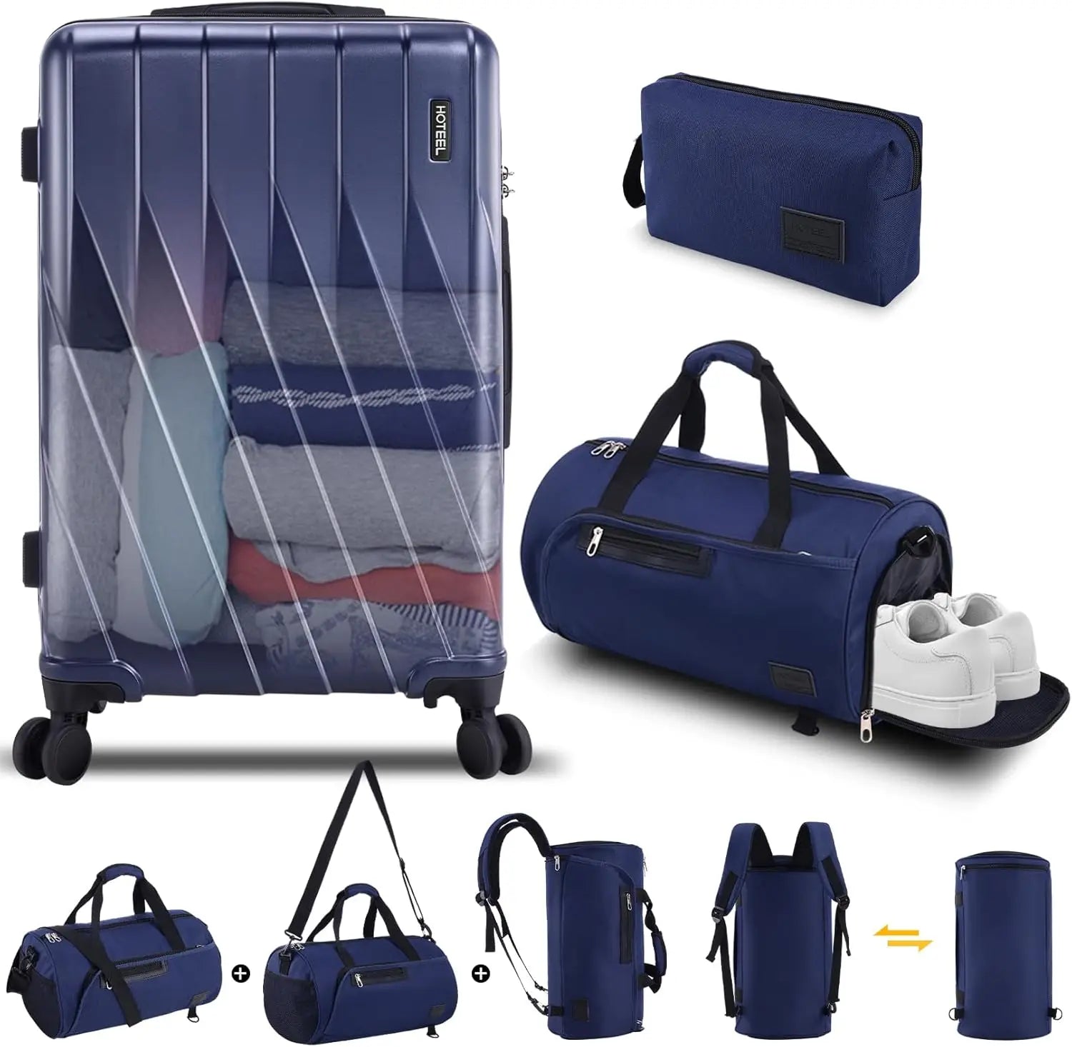 20" Carry on Suitcase w/Fitness Duffel and Toiletry Bag