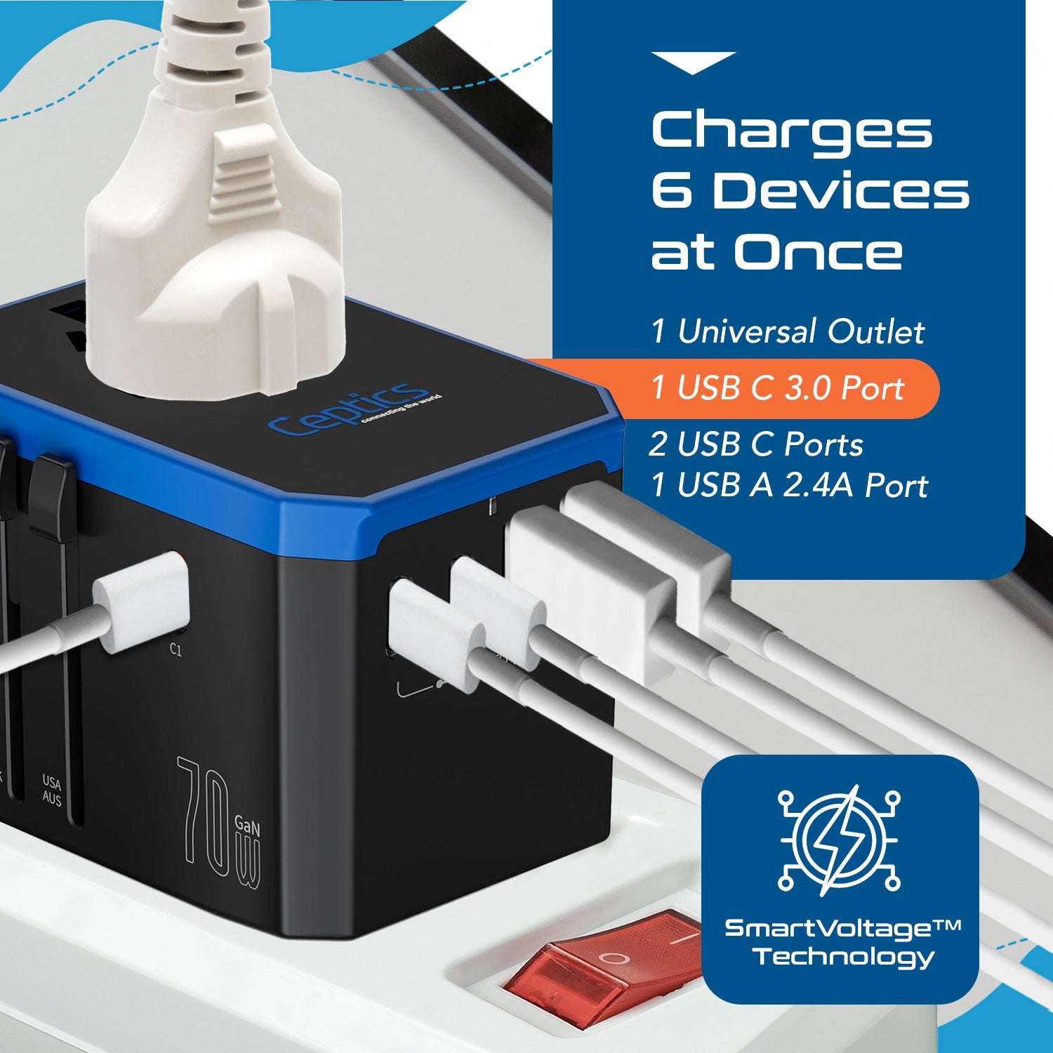 70W International Travel Plug Adapter