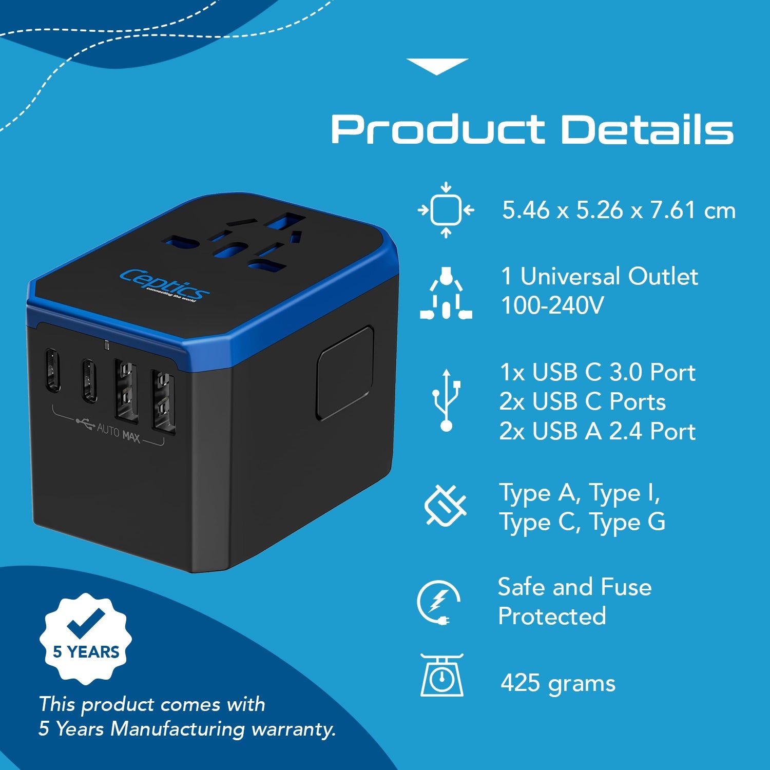 70W International Travel Plug Adapter