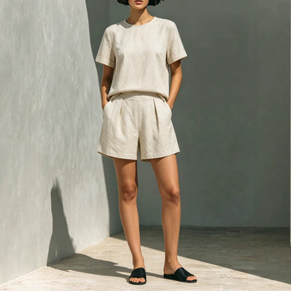 Women's Loose Linen Casual Shorts Set