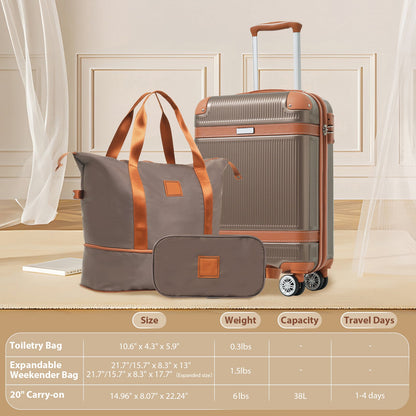 3Pcs Carry-on Coppery Hardshell Luggage Set