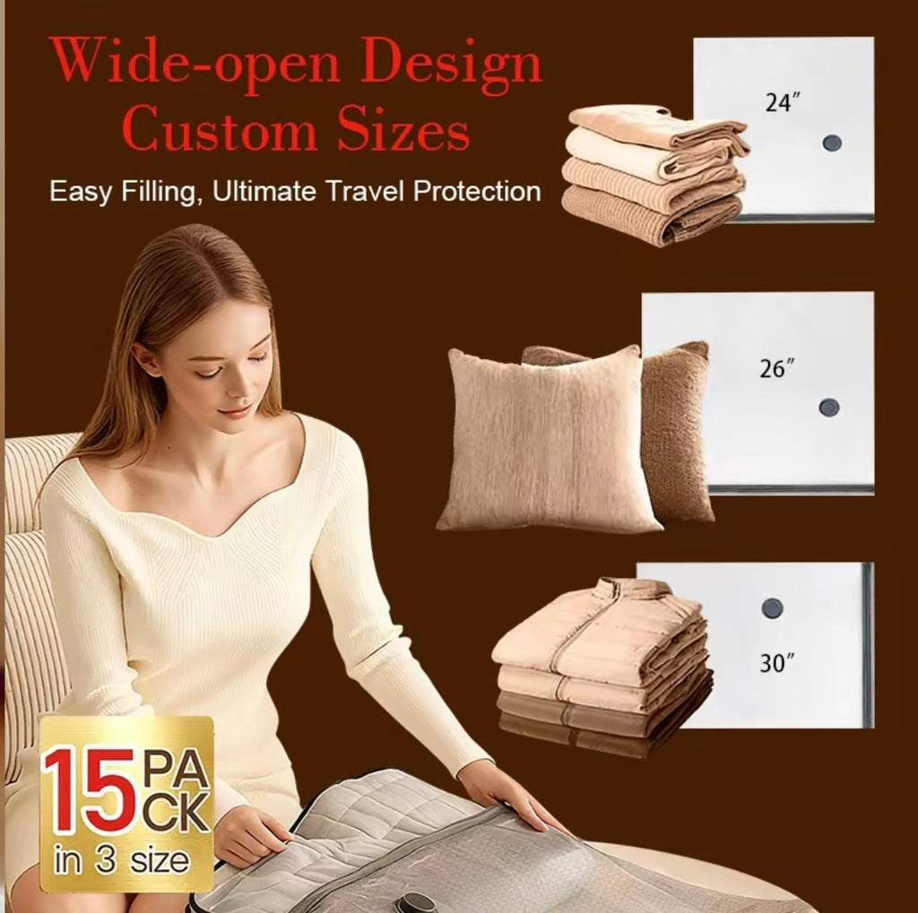 15pcs Cordless Travel Vacuum Storage Bags