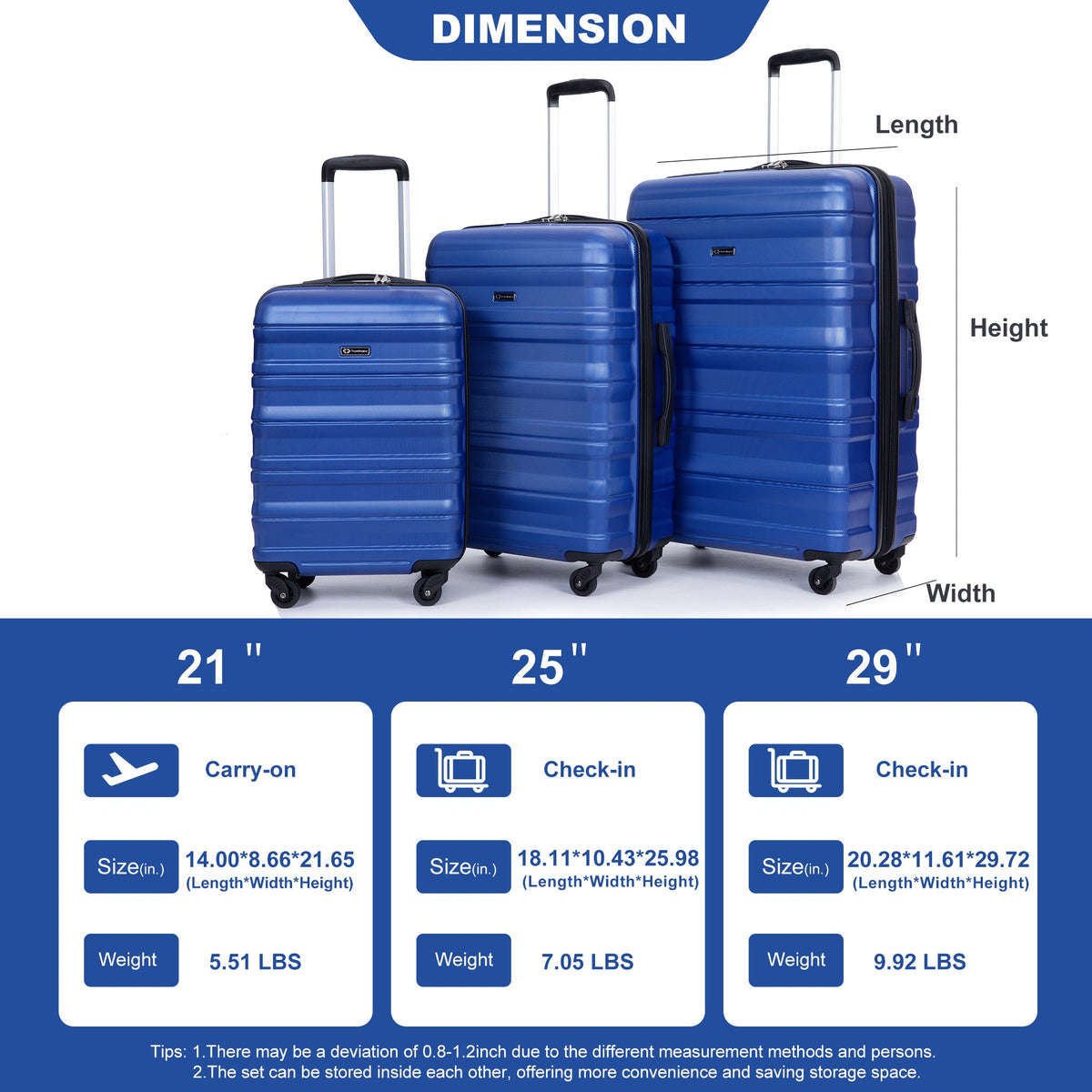 3Pcs 21/25/29" Lightweight Luggage Set