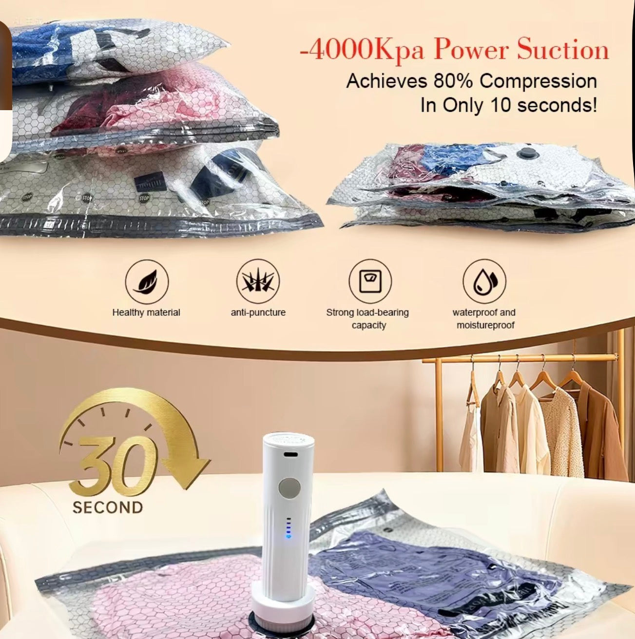 15pcs Cordless Travel Vacuum Storage Bags