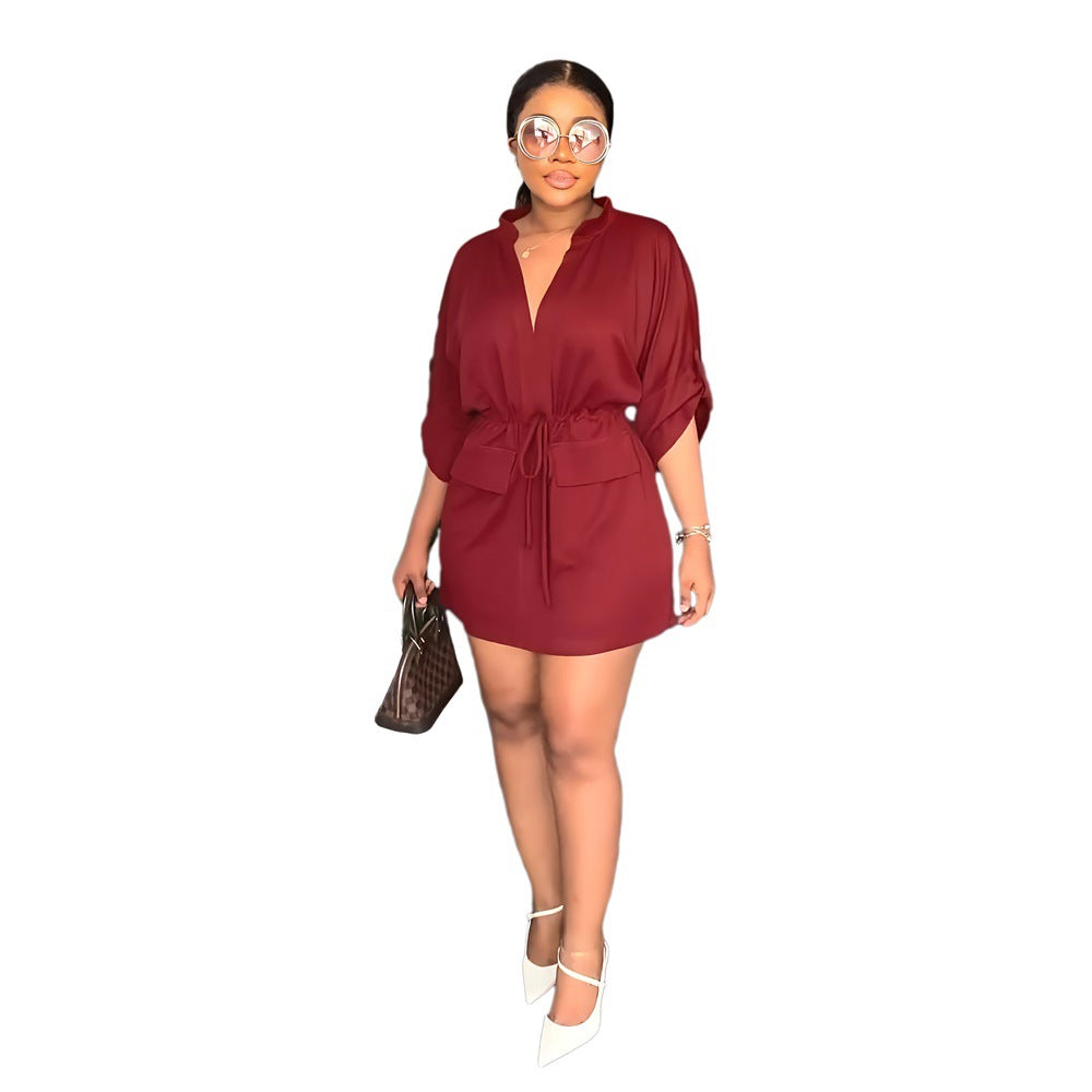Women's V-Neck Loose Waist Tight Workwear Casual Dress