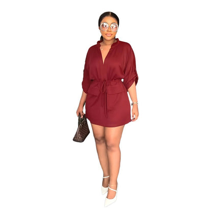 Women's V-Neck Loose Waist Tight Workwear Casual Dress