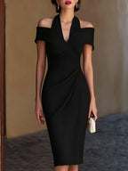 Women's Off-the-Shoulder Halter Midi Dress