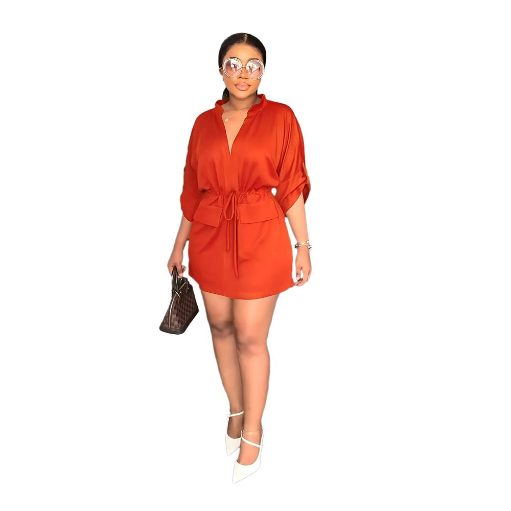 Women's V-Neck Loose Waist Tight Workwear Casual Dress