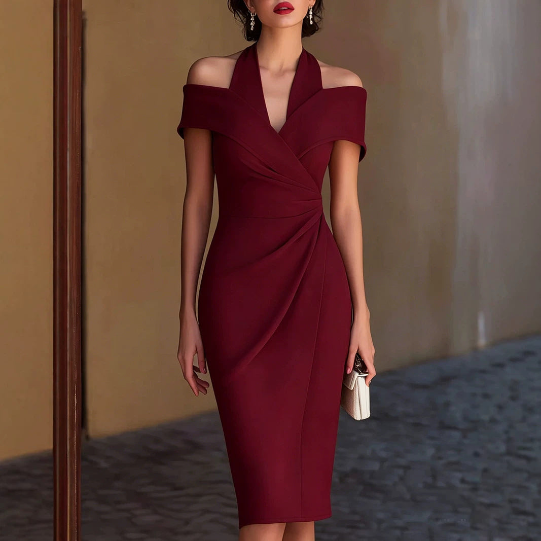 Women's Off-the-Shoulder Halter Midi Dress