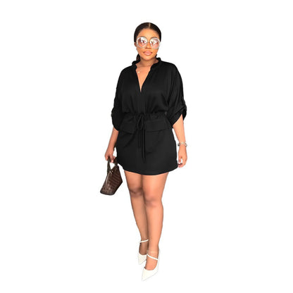 Women's V-Neck Loose Waist Tight Workwear Casual Dress