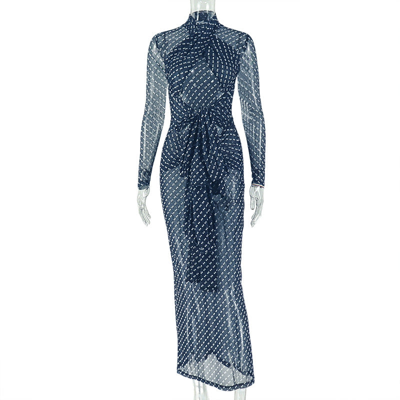 Outdoor Elegant Polka Dot Cinched Hip Dress