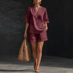 Women's Linen Loose Sleeve Shorts Set