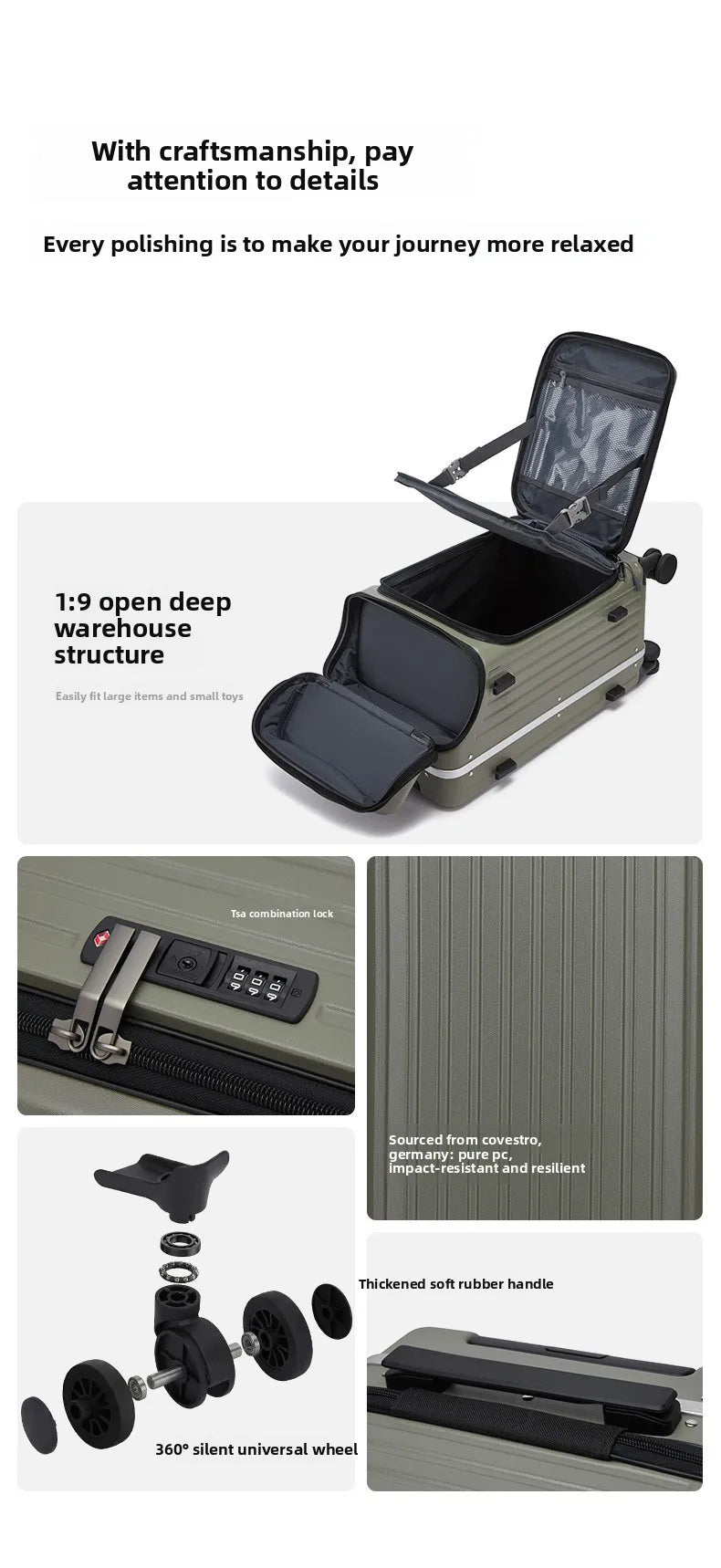20" Multifunctional Front Opening Carry-on Luggage