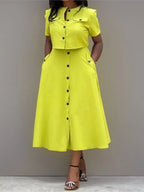 Women's Two Piece Summer Short Sleeve O-Neck Shirt and Skirt Set
