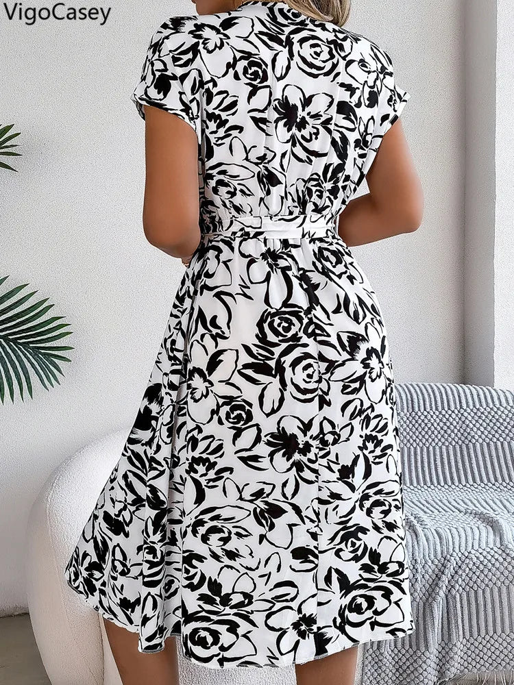 Women's VigoCasey Elegant Flower Print Short Dress