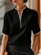 Women's Short Sleeve V-Neck Button Detail Blouse