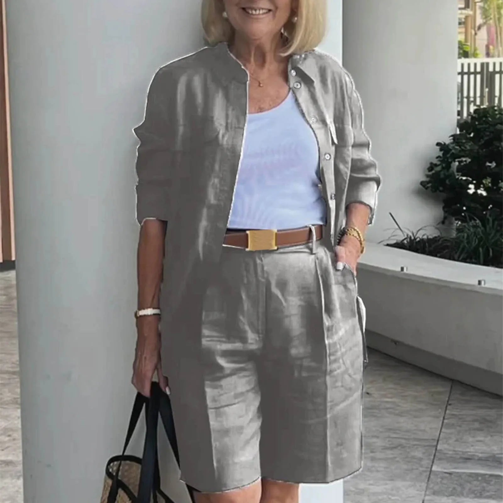 Women's Elegant Solid Color Shorts Sets