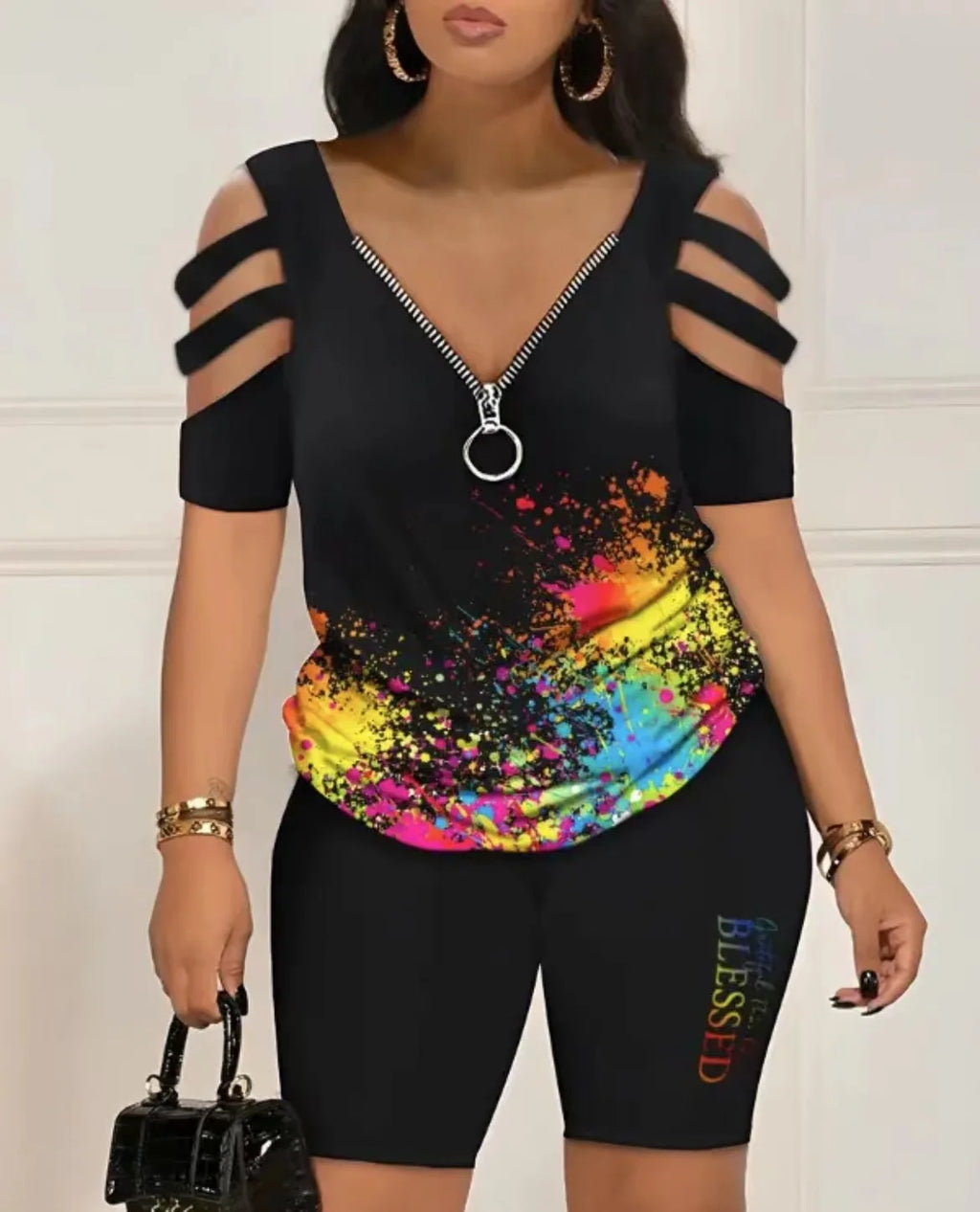 Women's Fashion Sexy Out T-Shirt and Shorts