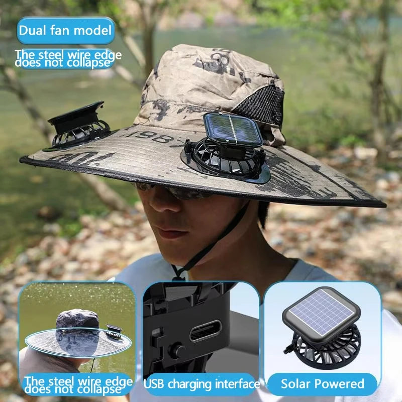 Wide Brim Solar Dual Fan Hat