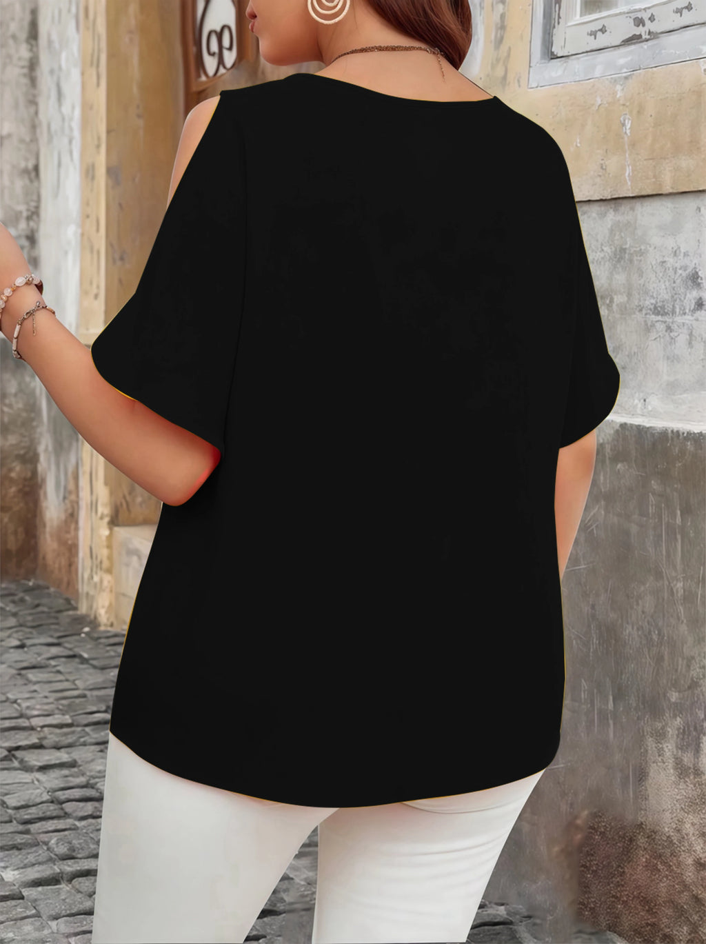 Women's Elegant Off-Shoulder Wave V-Neck T-Shirt