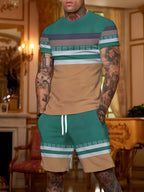 Men's Short Sleeve Palm Tree Print Shorts Set