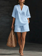 Women's Linen Loose Sleeve Shorts Set