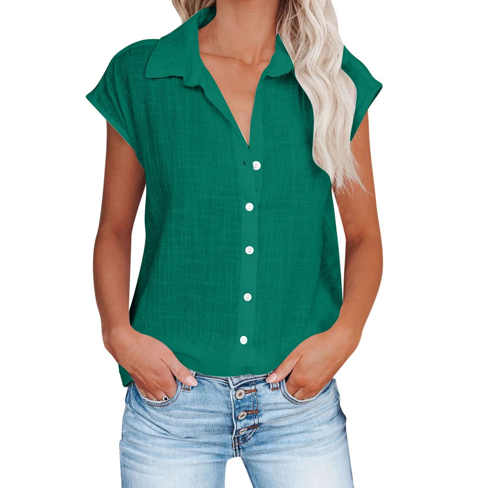 Women's Summer Solid Cotton Linen Shirt