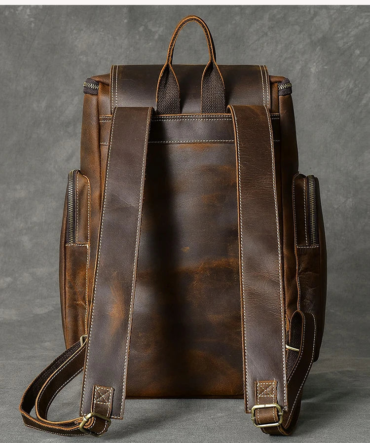 Vintage Crazy Horse Genuine Leather Hiking Backpack