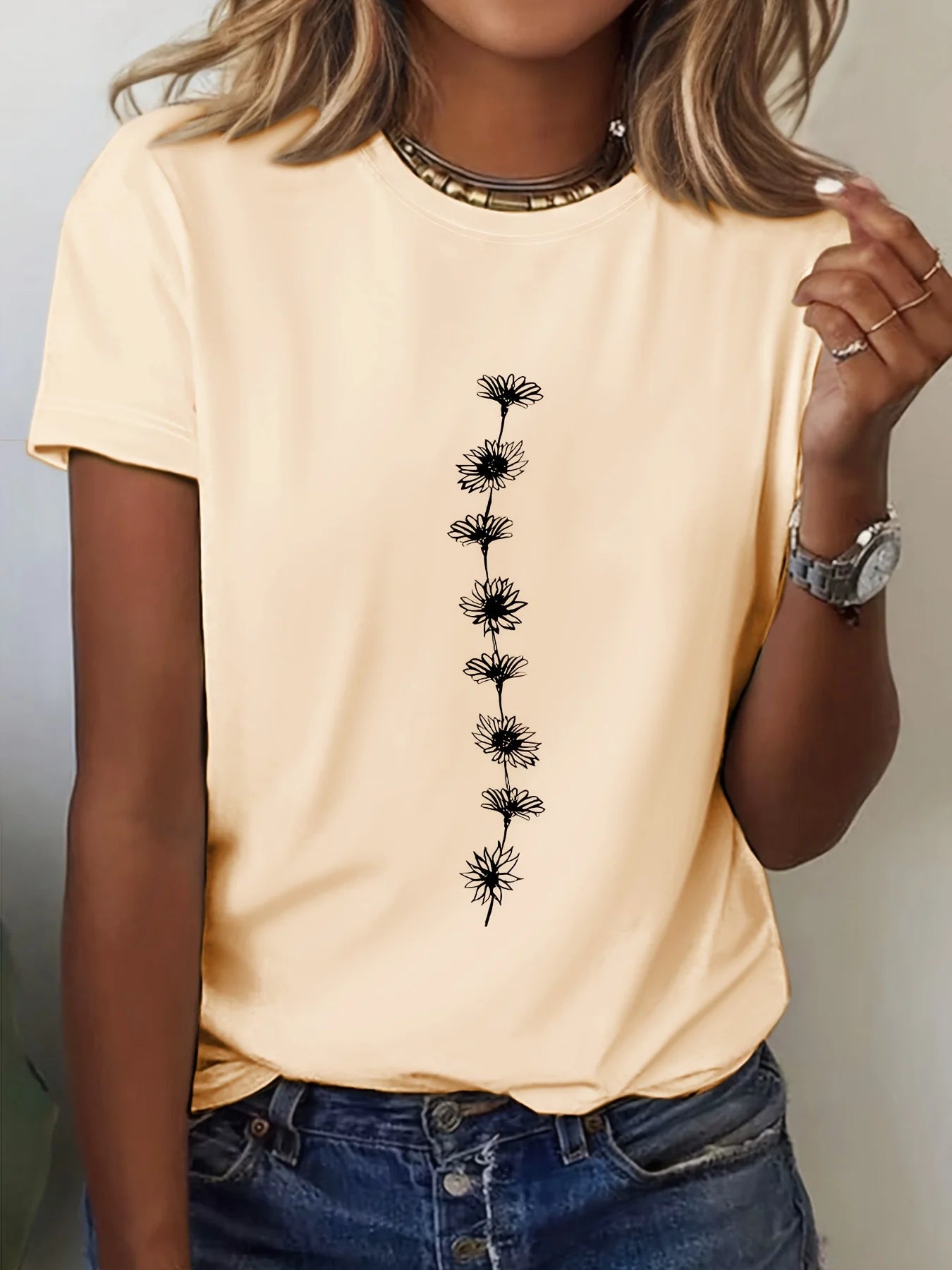 Women's Casual Sunflower Print T-Shirt