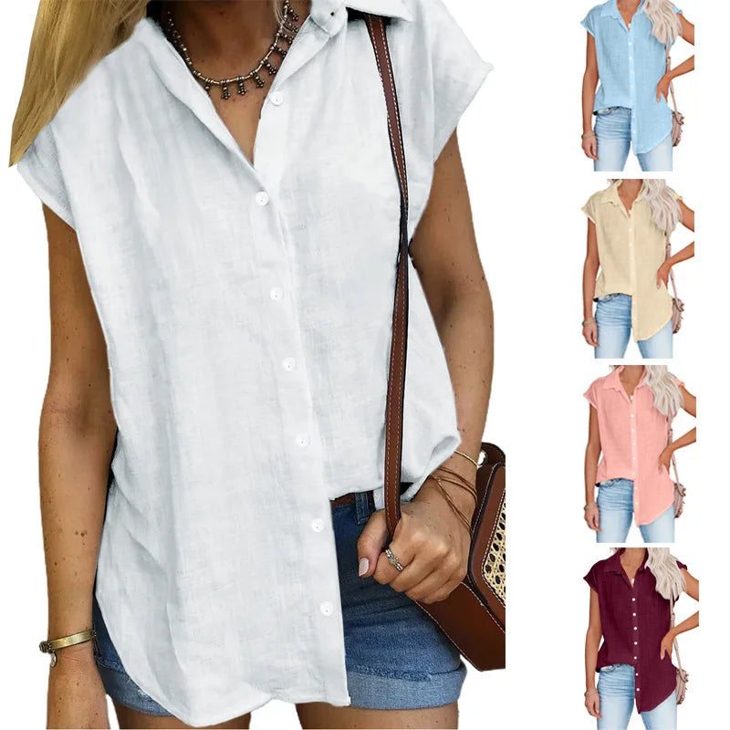Women's Summer Solid Cotton Linen Shirt