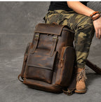 Vintage Crazy Horse Genuine Leather Hiking Backpack
