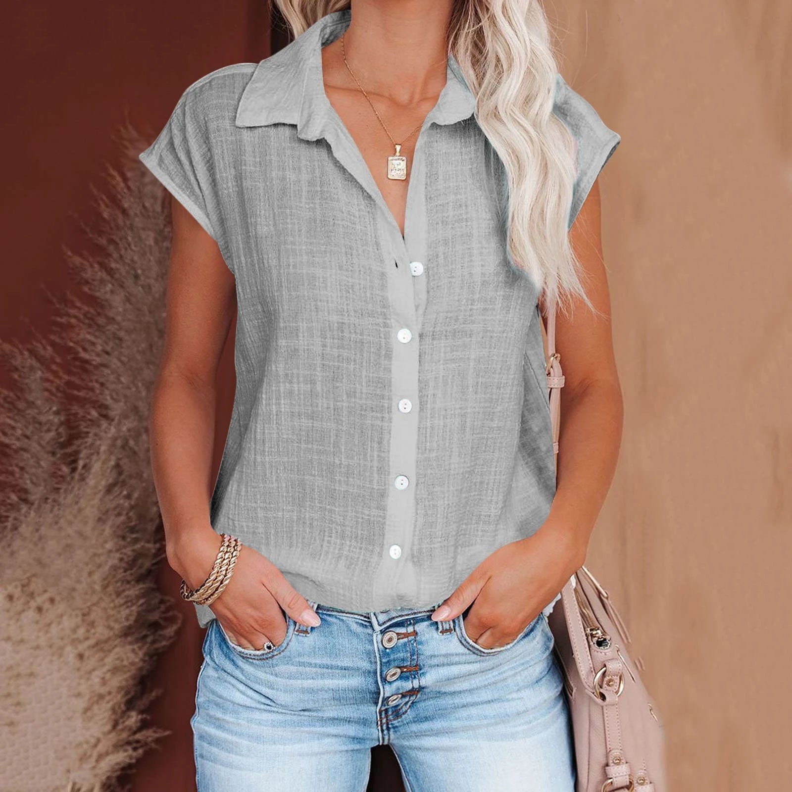 Women's Summer Solid Cotton Linen Shirt
