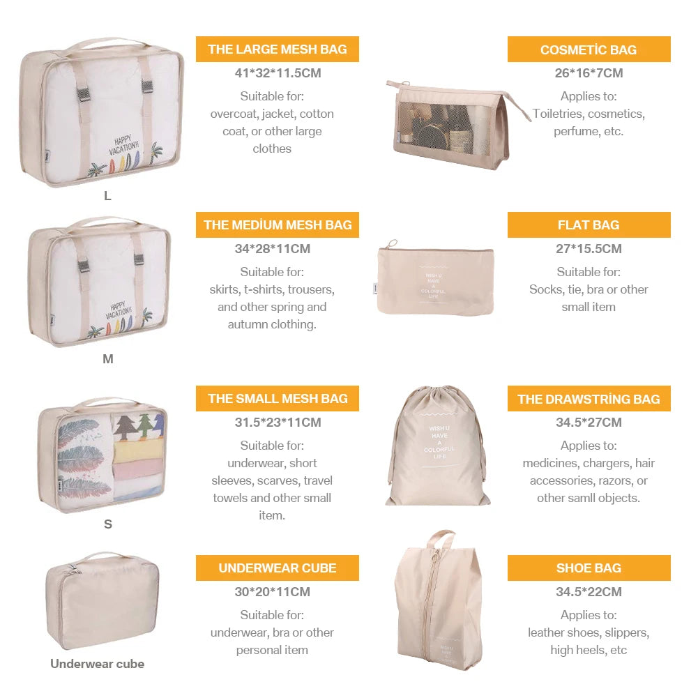 8Pcs Travel Packing Cube Set