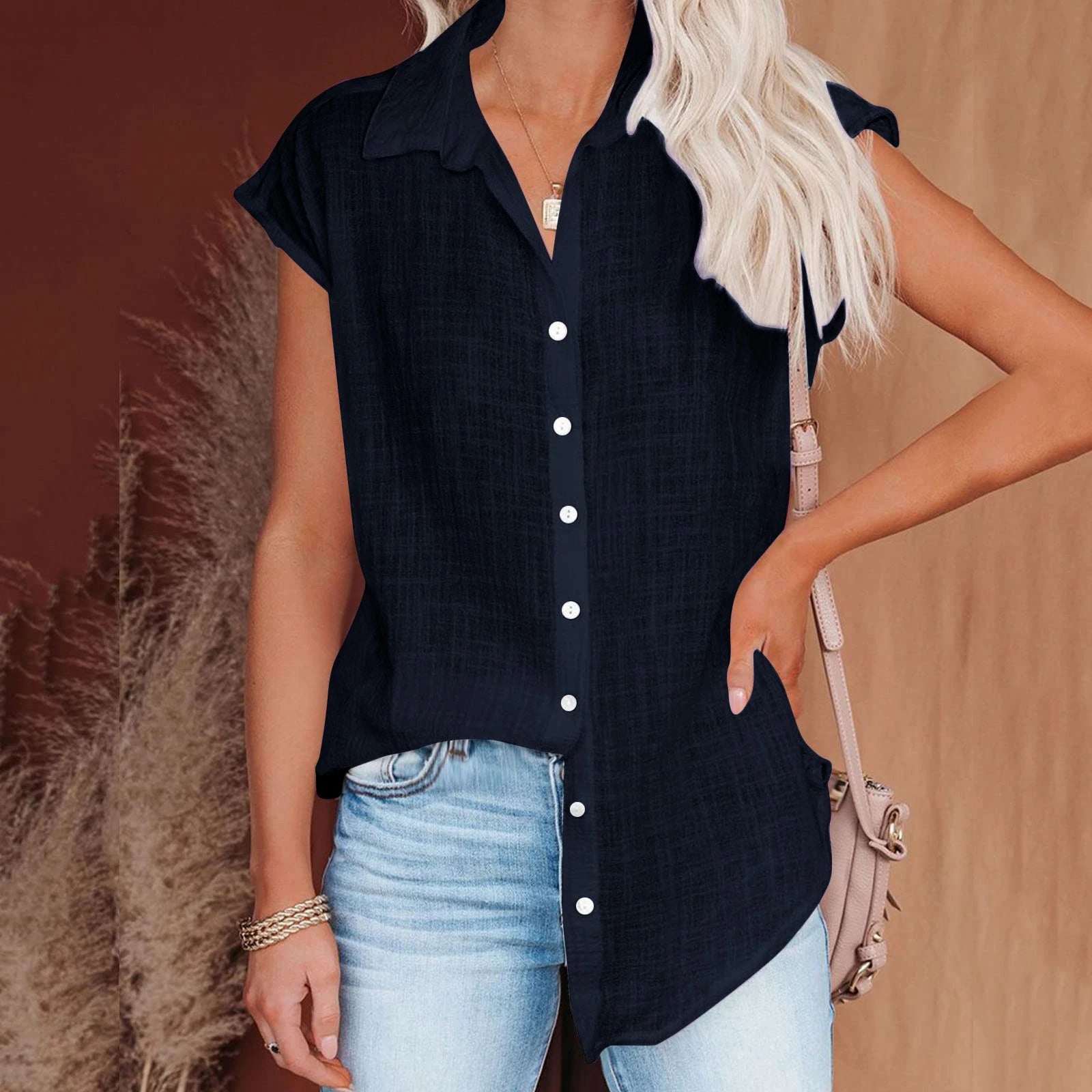 Women's Summer Solid Cotton Linen Shirt