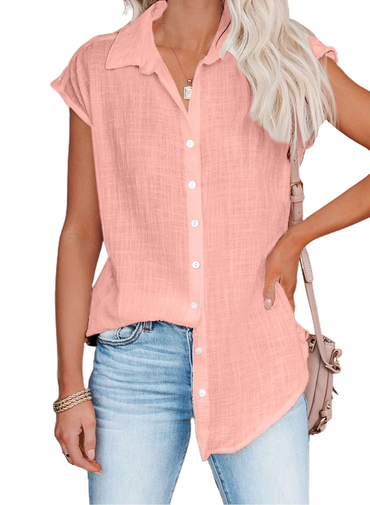 Women's Summer Solid Cotton Linen Shirt