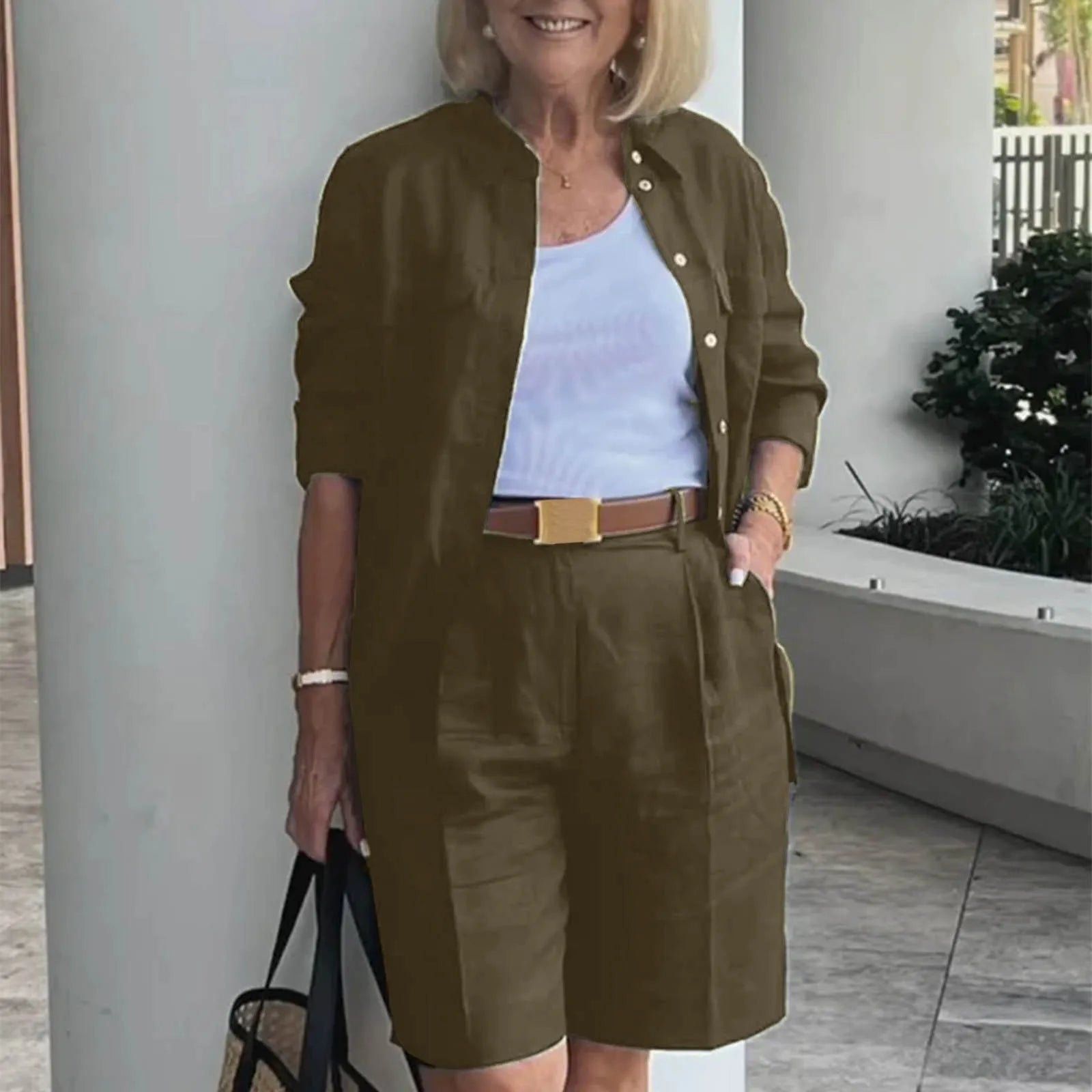 Women's Elegant Solid Color Shorts Sets