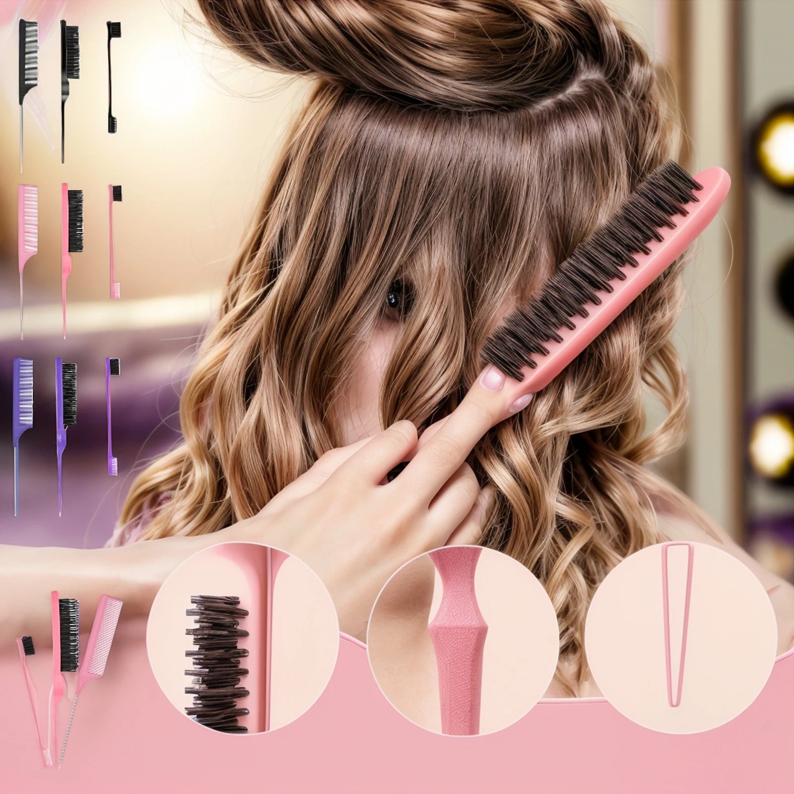 3pcs Hair Styling Hairbrush and Comb