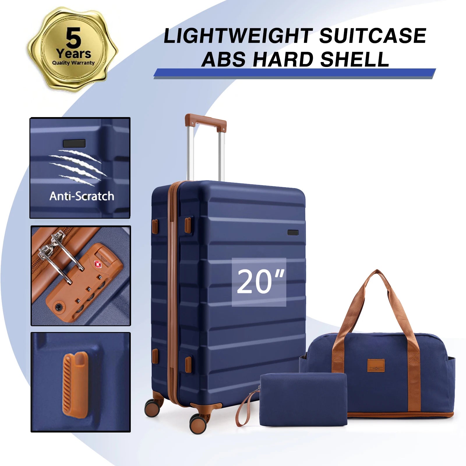 3/5pcs 20/24/28" Luggage Set w/Toiletry Bag & Duffel Bag