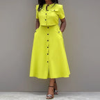 Women's Two Piece Summer Short Sleeve O-Neck Shirt and Skirt Set
