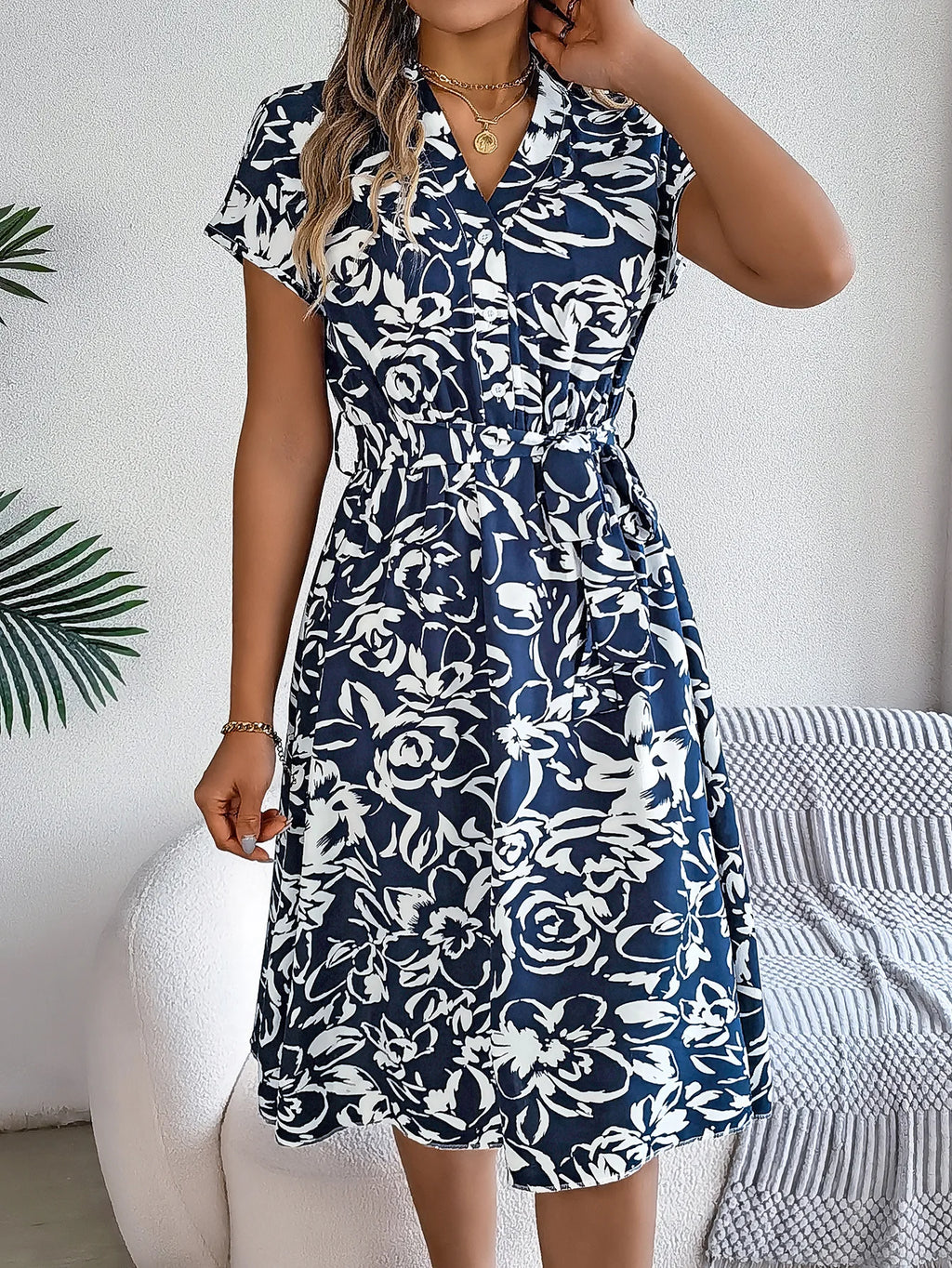 Women's VigoCasey Elegant Flower Print Short Dress